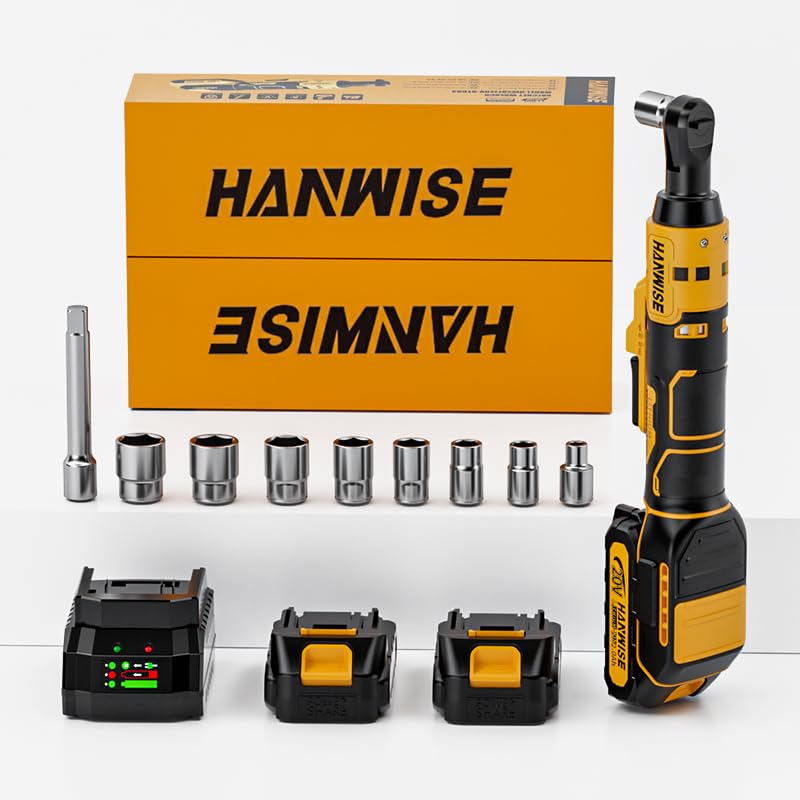 Cordless Electric Ratchet Wrench Set, Lithium-Ion Heavy-Duty Automotive Mechanic Tool Kit with 2×2.0Ah Batteries, Charger, LED Work Light & 9 Sockets for Auto Repair & Engineering Projects