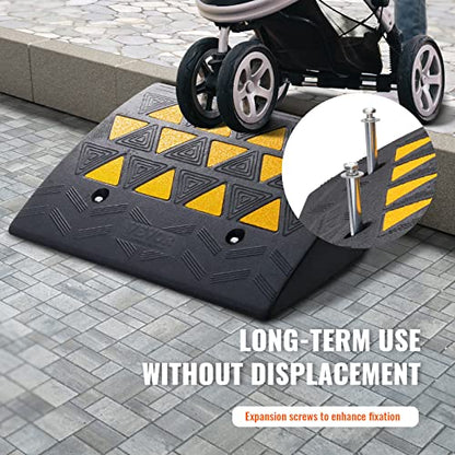 VEVOR Rubber Curb Ramp 6'' Rise Height Sidewalk Threshold Ramp, 14.6'' Width 19.3'' Length Driveway Ramp 33069 lbs Load Capacity for Curb for Forklifts, Trucks, Buses, Cars, Wheelchairs, Bike - size: 6" H x 19.3‘’ L