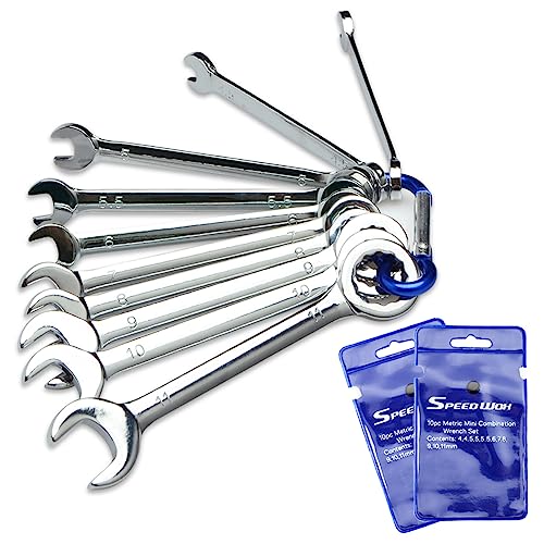 SPEEDWOX Mini Wrench Set Metric 10 Pcs Ignition Wrench Sets 4mm-11mm Open End and Box End Combination Spanner Wrench Set with Storage Pouches and Key Chains for Assembling Furniture Small Equipment - size: Combination Metric 10-Piece