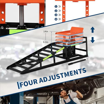 5 Ton Hydraulic Car Ramps, Heavy Duty Vehicle Lift with Reflective Strips for Night Use, Low Profile Adjustable Height 9.8" to 15", Portable Auto Service Ramps for Oil Changes Garage&Truck Maintenance