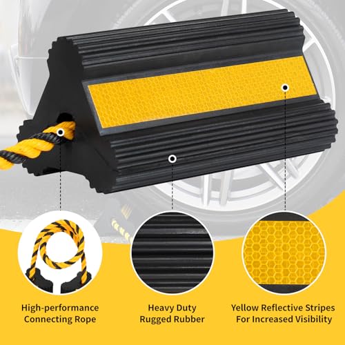 OULEME Heavy Duty Rubber Wheel Chocks, 1 Pair, 8.3" L x 4.4" W x 4" H, Non-Slip Tire Stopper Blocks with Rope, for RV Camper Travel Trailers Motorhome Aircraft Car Truck - style: with Rope (1 pair)
