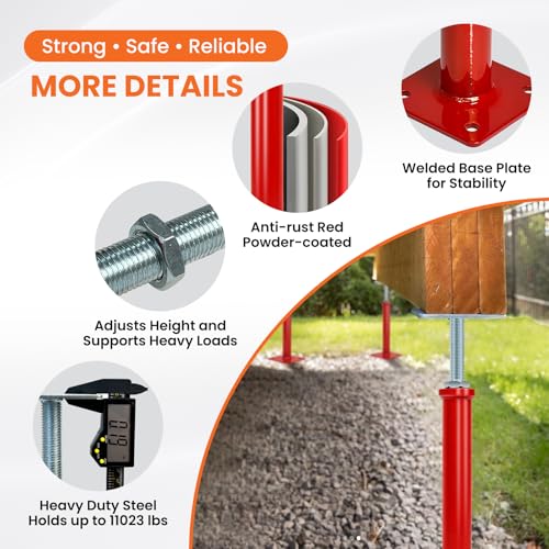 4 Pack House Floor Jacks for Leveling, 11.8-16 in Adjustable Screw Support Posts, Up to 11,023 lb Each, for Crawl Space, Floor Joists and Basement Beams - size: 11.8''-16''(No Turning Bar)