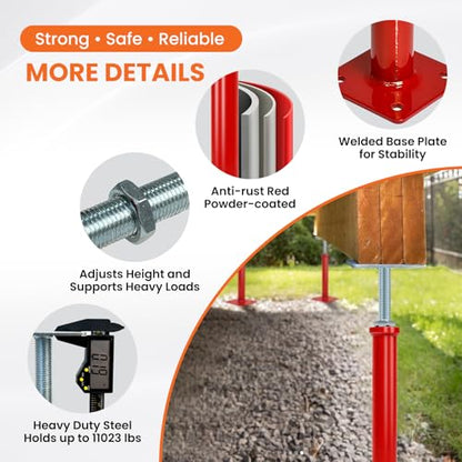 4 Pack House Floor Jacks for Leveling, 11.8-16 in Adjustable Screw Support Posts, Up to 11,023 lb Each, for Crawl Space, Floor Joists and Basement Beams - size: 11.8''-16''(No Turning Bar)