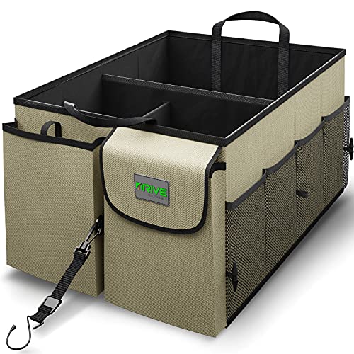 DRIVE - Car Trunk Organizer - Collapsible, Multi-Compartment Automotive SUV Car Organizer for Storage w/Adjustable Straps - Truck & Car Accessories for Women and Men - Tan - color: Tan