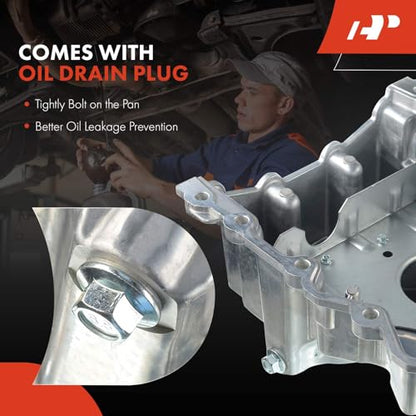 A-Premium 3.5L 3.7L Engine Oil Pan Sump with Drain Plug, Compatible with Ford Edge 2007-2010, Flex 2009-2012, Fusion, Taurus, Taurus X & Mazda CX-9, 6 & Lincoln MKS, MKT, MKX, MKZ & Mercury Sable