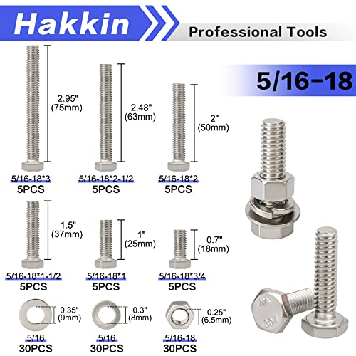 120PCS 5/16-18 Hex Bolts and Nuts Kit, Stainless Steel 5/16" Nuts and Bolts Assortment Kit, Flat & Lock Spring Washers Set Screw Assortment Kit, Machine Screws Set with Storage Case - size: 120PCS 5/16-18 Hex Bolts Silver