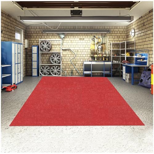 Extra Large Garage Floor Mat, 7.4ft x 17ft Absorbent Oil Spill Mat for Under Car Waterproof Garage Carpet with Non-Slip Backing Cuttable Flooring Rug for Car, Motorcycle, Garages Protection Red