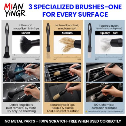 Detailing Brush Set, 9PCS Car Detailing Kit Interior with 2 Cleaning Gel & Towel, Boar Hair Car Detailing Brush, Soft Bristle Dust Brush for Dashboard Vents, Auto Truck SUV RV Accessories