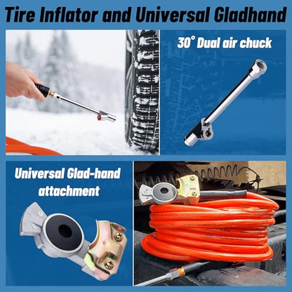 Truck Tire Inflator Kit, 3/8” x 50FT Hybrid Air Hose with 1/4" Chuck and 1/2" NPT Universal Gladhand Connection - color: Red