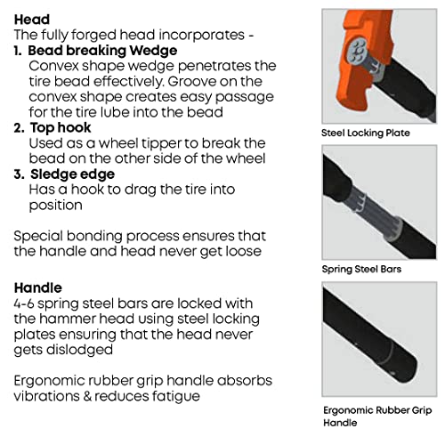 Groz 10 lb Tire Bead Breaker Hammer, 32" Indestructible Steel-Reinforced Handle, 3-in-1 Wedge/Tipper/Sledge for Heavy-Duty Truck and Tractor Tires (34751) - size: 10 lbs