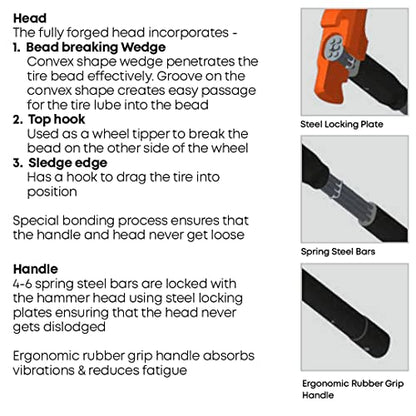 Groz 10 lb Tire Bead Breaker Hammer, 32" Indestructible Steel-Reinforced Handle, 3-in-1 Wedge/Tipper/Sledge for Heavy-Duty Truck and Tractor Tires (34751) - size: 10 lbs