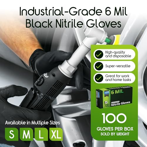 Inspire Black Nitrile Gloves HEAVY DUTY 6 Mil Nitrile Chemical Resistant Medical Cooking Cleaning Disposable Black Gloves - size: XL, style: Black 6mil Box of 100