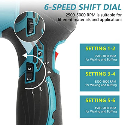 Cordless Polisher,Surface Conditioning Tool,2500-5000RPM Electric Sander Handheld Polisher 6 Variable Speed Battery Dual Action Car Buffer Polisher with Gloves Apron Set Cordless Polisher