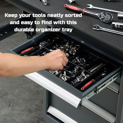 ONREVA Tool Box Organizer Tray Divider Set, Expandable Large Toolbox Storage Tray Kit, Rolling Tool Chest Drawer Bins, Hardware Screwdrivers Pliers Organization, 2pcs low profile Trays.