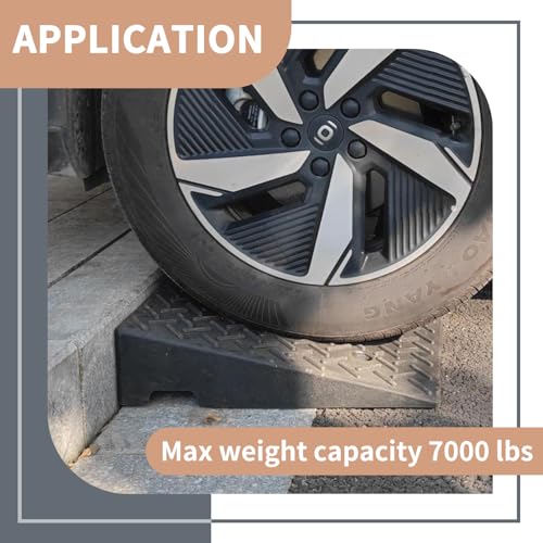 Rubber Curb Ramps for Driveway Sidewalks Shed Entry, 5.1 Inch Rise Height 2 Pack 19.68" L x 19.68" Threshold Ramp for Cars, Motorcycles, Lawn Mowers, 7000lbs Load Capacity - size: 5"*19.69"*19.69"