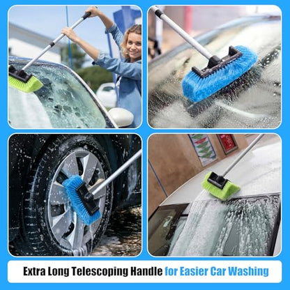 2 Pack 58 Inch Extendable Car Wash Brushes, Soft Bristled Scratch Free Cleaning System with Long Handle, Universal Cleaning Tool Set for Vehicles Home Windows Tires Snow Removal(Green+Blue) - color: green+blue