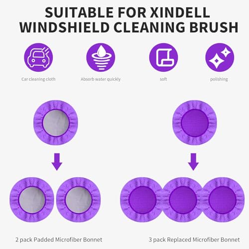 XINDELL 5 Pack Windshield Cleaner Microfiber Pads – Replacement Heads Cover for Xindell Tools Washable & Reusable Triangle Pads (Violet). Fits Window Reach Tool - Handle Not Included - color: Violet