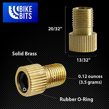 Brass Presta Valve Adapter - Convert Presta to Schrader - Inflate Tire Using Standard Pump or Air Compressor (4 Pack)
