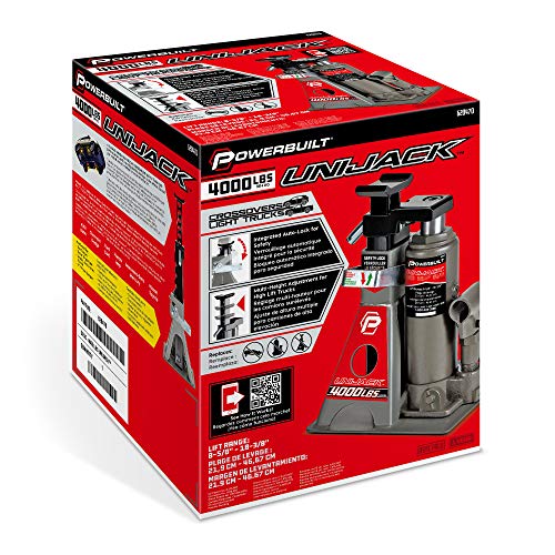 Powerbuilt 2 Ton UniJack Combination Hydraulic Bottle Jack / Jackstand in 1 Unit, Compact, Portable, Wide Base, for Unibody Sedans, CUVs, SUVs, Cars, - 620470 - size: 4000lb, Unijack