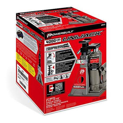Powerbuilt 2 Ton UniJack Combination Hydraulic Bottle Jack / Jackstand in 1 Unit, Compact, Portable, Wide Base, for Unibody Sedans, CUVs, SUVs, Cars, - 620470 - size: 4000lb, Unijack