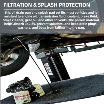 Transmission Drain Pan Kit – Compatible with Lisle 17892 – Includes Oil Change Pan & 2 Pcs 22" No-Spill Splash Pads – Heavy-Duty No-Spill Plastic Oil Change Tray for Car, Truck, Garage Use - color: 1 Pcs Pan + 2 Pcs Pads