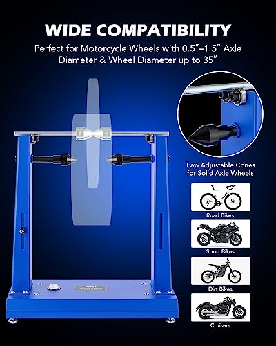 Orion Motor Tech Motorcycle Wheel Balancer & Truing Stand, Tire Balancer Stand for Motorcycle Wheel with Adjustable Truing Pointer, Heavy Duty Bicycle Wheel Truing Stand for Sport Dirt Bike - style: Pro