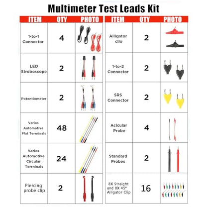110pcs Automotive Circuit Test Leads Kit Multimeter Test Leads Kit Relay Tester Electric Tester Diagnostic Tool Automotive Back Probe Kit Wire Meter Leads with Alligator Clips and Black Carrying Case
