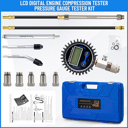 LCD Digital Compression Tester for Automobile, 250PSI Digital Compression Tester, Adapter kit for Automotive Engine Compression Tester, Engine Cylinder Compression Tester kit (Digital)