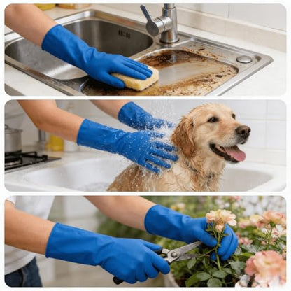16 inch Nitrile Disposable Gloves Long Sleeved Blue 6Mil Durable Waterproof Latex Free Cleaning Dishwashing 50PCS - color: Blue, size: Medium