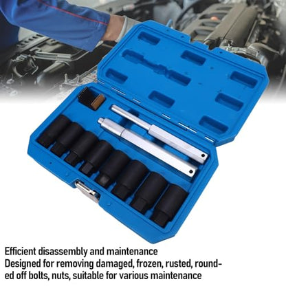 Alomejor Wheel Lock Removal Kit CR MO Steel Lug Nut Extractor Kit 1 2in Drive 10 Piece with 8 Sizes Reverse Spiral Grip for Cars SUVs Trucks Boats Home Repair