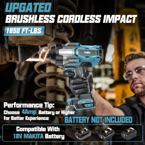 Cordless Impact Wrench 3/4" Compatible with Makita 18V Battery, 1850Ft-lbs(2500N.m) High Torque Impact Gun Heavy Duty, Brushless Electric Power Impact Driver with 4 Speed Modes & LED Work Light - size: 3/4" 2500NM Compatible with Makita