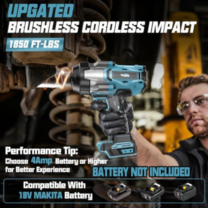 Cordless Impact Wrench 3/4" Compatible with Makita 18V Battery, 1850Ft-lbs(2500N.m) High Torque Impact Gun Heavy Duty, Brushless Electric Power Impact Driver with 4 Speed Modes & LED Work Light - size: 3/4" 2500NM Compatible with Makita