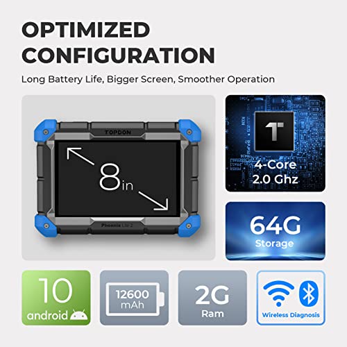 TOPDON Phoenix Lite 2 Bidirectional Scan Tool, OBD2 Scanner, Function as ONE/AD900 Lite, ECU Coding, Wireless Automotive Diagnostic Scanner, 34+ Reset Services, FCA AutoAuth, 2 Years Free Update
