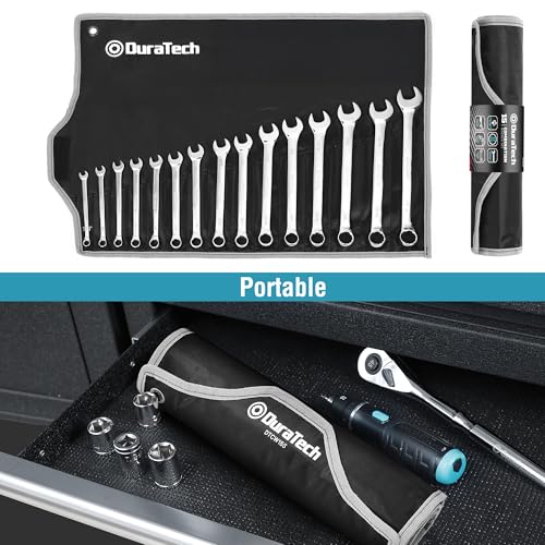 DURATECH Combination Wrench Set, SAE, 15-Piece, 1/4" to 1" | 12-Point, CR-V Steel, Rolling Pouch - size: Set (1/4" to 1")