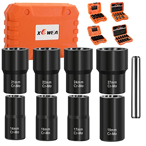 XEWEA 9PCS Lug Nut Extractor Set, 1/2" Drive Impact Bolt Nut Remover Socket Tool, Wheel Lock Removal Kit, Easy Out Extractor Set for Damaged, Frozen, Rusted, Rounded-Off Bolts Nuts - color: 9pcs 1/2" Drive