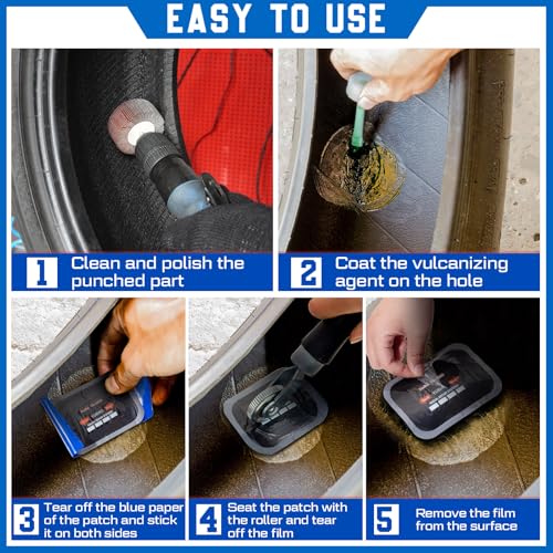 Tallew 100 Pcs Tire Patches 5 Sizes Rubber Radial Tire Repair Patch Plug Kit Heavy Duty Emergency Repair Tool for Puncture Car Truck Bus Tractor Vehicle Motorcycle 32, 42, 58, 65x80, 85x120 mm