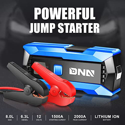 DNA Motoring 12V 2000A Peak Multi-Function Portable Car Battery Jump Starter for Up to 8.0L Gas / 6.3L Diesel Engine, with Carry Case,Blue/Black, TOOLS-00277 - color: Blue, style: 2000A Peak