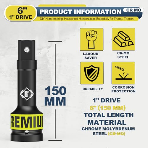 1" Drive Impact Extension Bar, 6 Inch Length Socket Extension, CR-V Steel, Narrow and Deep Areas in Household Haintenance, Trucks Tractors Repair or Industrial Operations - size: 1" 6-Inch