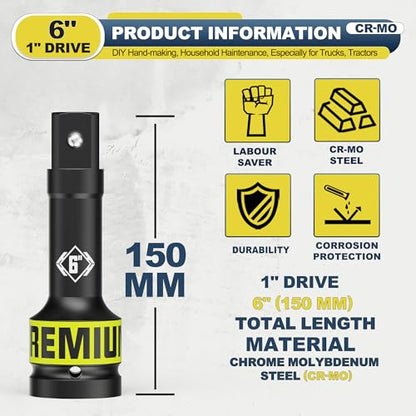 1" Drive Impact Extension Bar, 6 Inch Length Socket Extension, CR-V Steel, Narrow and Deep Areas in Household Haintenance, Trucks Tractors Repair or Industrial Operations - size: 1" 6-Inch