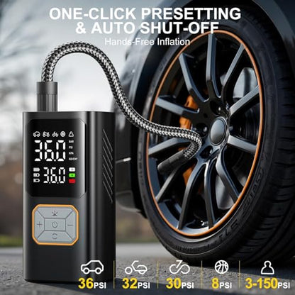 Tire Inflator Portable Air Compressor, 150PSI Air Pump for Car Tires, Cordless Air Compressor Pump with Digital Pressure Gauge, Auto Shut-Off Tire Pump