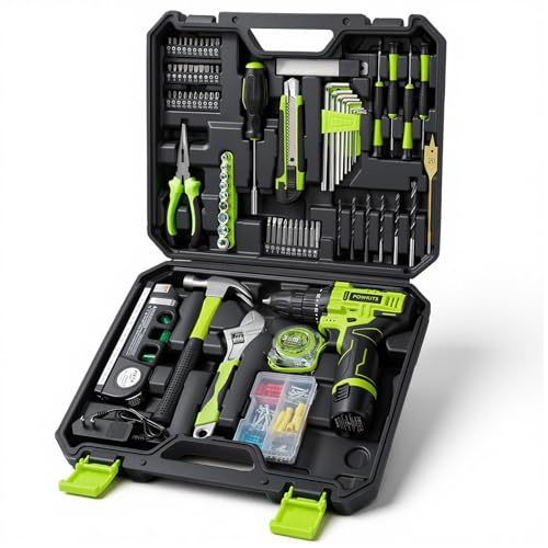 Cordless Drill Tool Set: 12V Power Drill Tool Kit with Battery & Charger, 25+1 Torque Setting, Portable Household Basic Drills Case for Men & Women, 2-Speed Electric Drill Set, 142 Piece, Green - color: Green