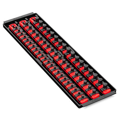 Ernst Manufacturing 18-Inch Socket Boss - Premium 3-Rail Multi-Drive (1/4", 3/8", 1/2") Organizers w Twist Lock Clips, Socket Set Holder for 57 Tools - SAE, Metric - Red (Patented) Made in USA - color: Red, style: 18-Inch