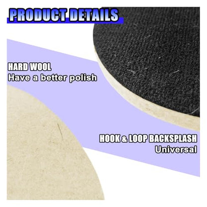 5PCS Car Glass Polishing Pads, 5" Wool Felt Buffing Wheel Polishing Pad Discs with Hook & Loop Back, Random Orbital Sander Polish Pad for Remove Scratch from Windshield, Window(5IN) - size: 5IN