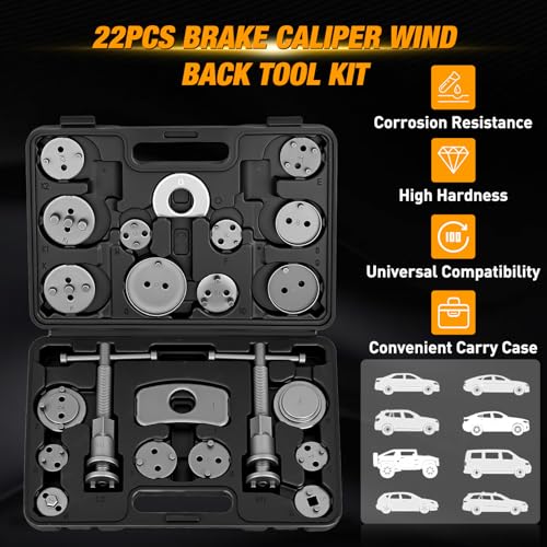 GOOACC 22pcs Disc Brake Caliper Compression Tool Set Caliper Piston Compressor Tool for Brake Pad Replacement Reset Heavy Duty Brake Tools Brake Caliper Piston Rewind Tool Caliper Press Tool Kit Black - color: 22pc Brake Caliper Black