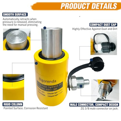 20T Hydraulic Cylinder Jack Sets Porta Power Ram Jack Kit,CP-180 Manual Hydraulic Hand Pump,2"Stroke,Single Acting Lifting Cylinder for Machinery Shipbuilding Short Distance Lifting Leveling - size: 20T，2"+CP180 PUMP