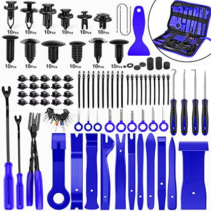 Nilight 238Pcs Trim Removal Tool, Auto Push Pin Bumper Retainer Clip Set Fastener Terminal Remover Tool Adhesive Cable Clips Kit Car Panel Radio Removal Auto Clip Pliers - color: 238 Clips+ Remover Tools Blue