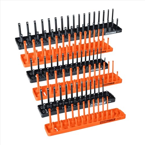 OEMTOOLS 6 Piece SAE and Metric Socket Tray Set for Sizes 1/4", 3/8”, 1/2" | Optimize Toolbox Organization, Designed for Shallow and Deep Sockets, Store and Organize SAE & Metric Socket Sets - color: Orange/Black