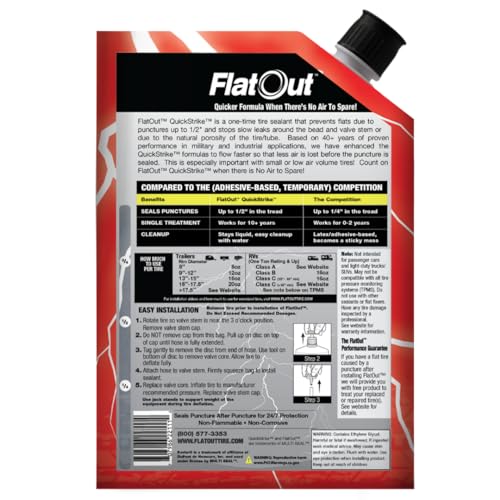 FlatOut QuickStrike Tire Sealant On-Road Formula - Prevent Flat Tires - Seal Leaks - Contains Kevlar - Tubeless Tire Sealant - Fast-Acting Formula - 32 Ounce Bag - Pack of 4 - size: 4 Pack - 32 Fl Oz