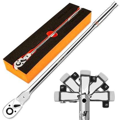 PRIDE&CRAFT 1/4" Drive Extra Long Flex Head Ratchet 72-Tooth, 12 Inch Long, Socket Wrench Quick Release Reversible Design, Swivel Head Ratchet, Chrome Alloy Made, EVA Organizer - style: 1/4 Inch Extra Long