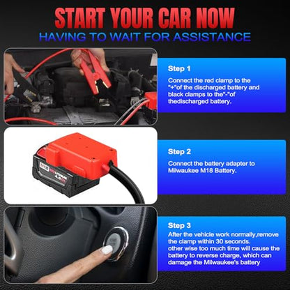 Milwaukee M18 18V Battery Jump Starter Cable Clamps- 8-AWG 5.74FT Automotive Booster Cables,Cable Power Tool Line for Most Cars